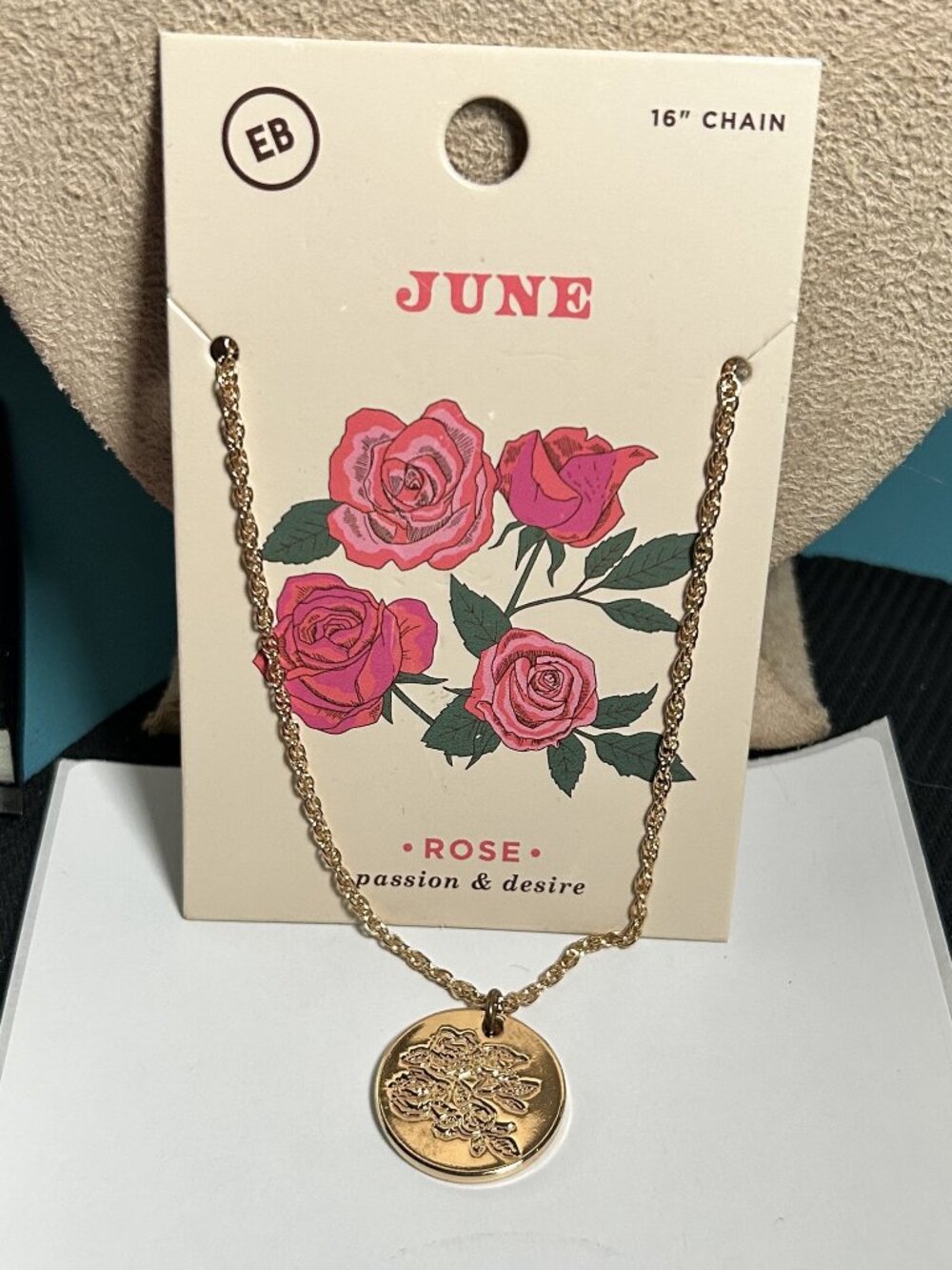 Earthbound Trading Co NWT June Rose Birth Flower Coin Pendant Necklace 16"